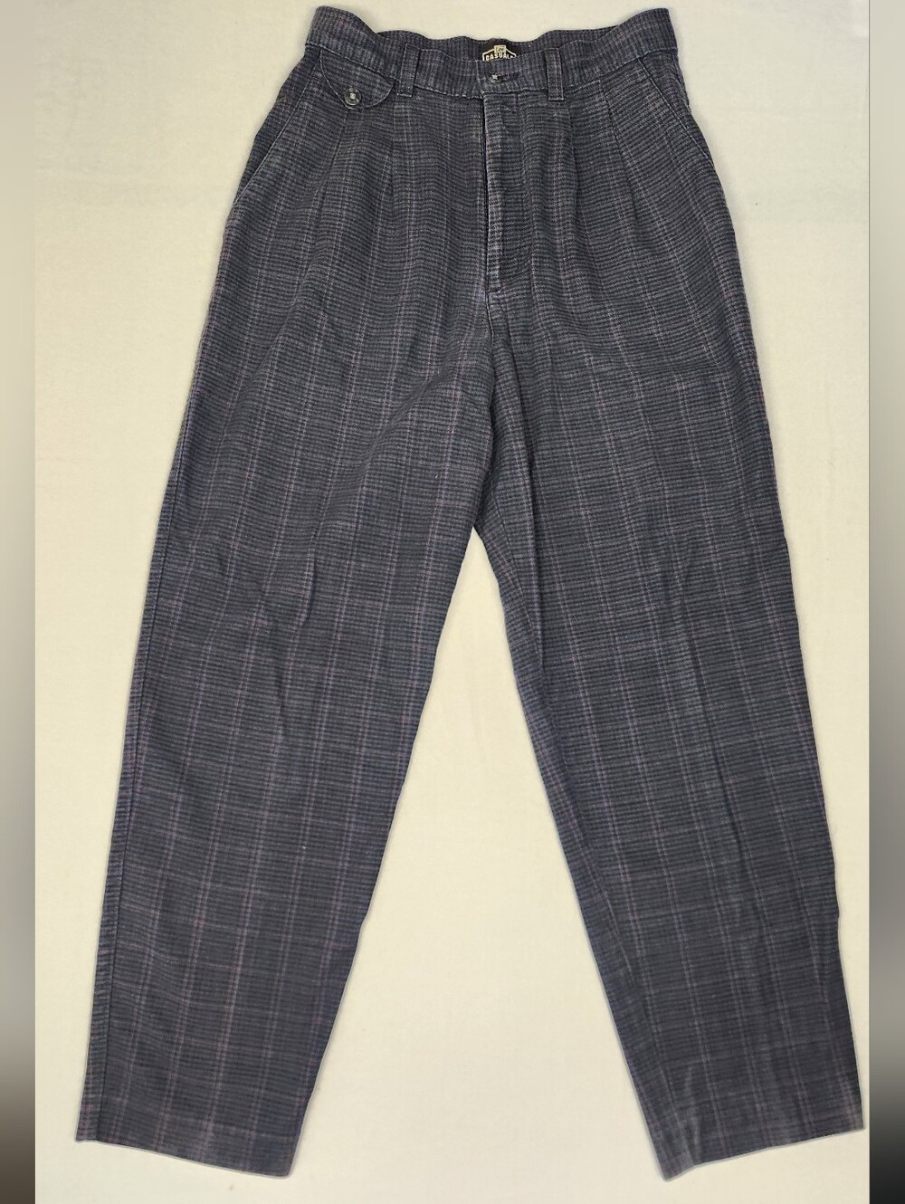Lee Vintage 90s 100% Cotton Charcoal Plaid Pleated Trouser Sz 26" Heritage Pink